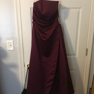 Strapless burgundy bridesmaid dress